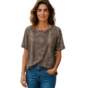 purejill Tan Oversized Boxy Blouse 3/4 Sleeve